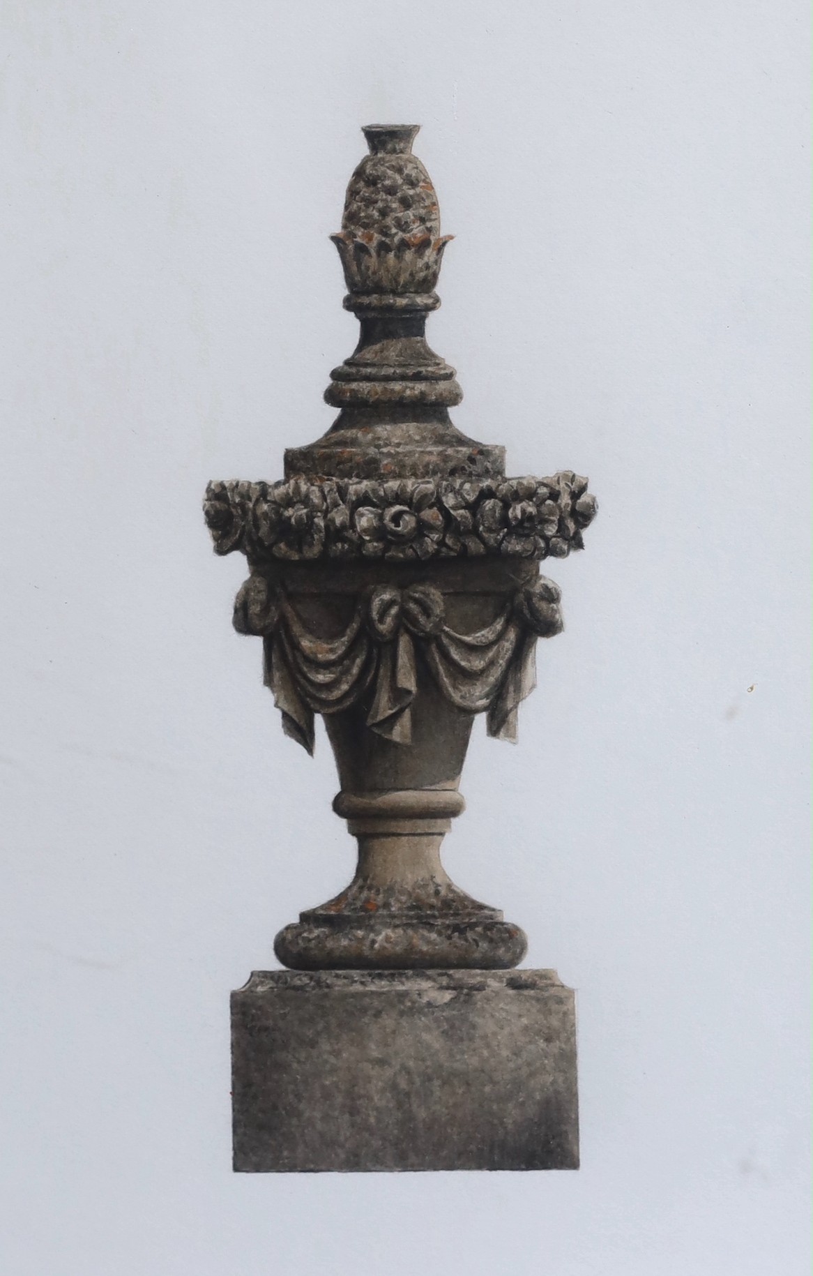 19th Century English School, Studies of stone garden urns from Ven House, Somerset and Bow Wood, watercolours, a pair, 21.5 x 13.5cm